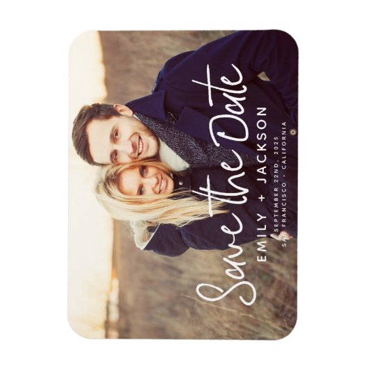Modern Elegant sparen de Witte Foto van de Datum Magneet (Verticaal)