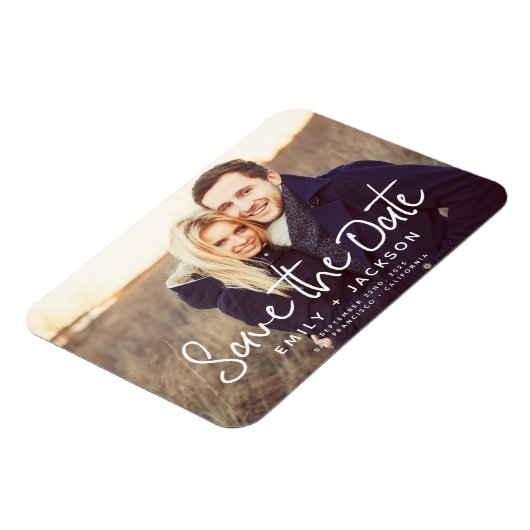 Modern Elegant sparen de Witte Foto van de Datum Magneet (Linkerzijde)