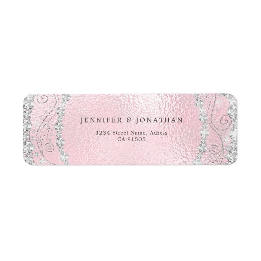 Modern Elegant Sparkly Diamond Chique Roze Etiket (Voorkant)