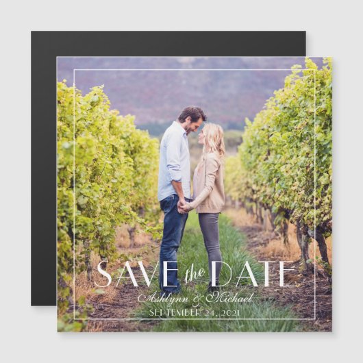Modern Elegant Square Wedding Save the Date Magnetische Uitnodiging (Voorkant / Achterkant)