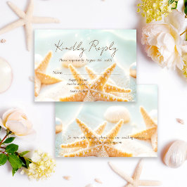 Modern Elegant Starfish Shells Ocean Beach Wedding RSVP Kaartje