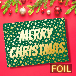 Modern elegant sterren script Merry Kerstgreen Folie Feestdagenkaart