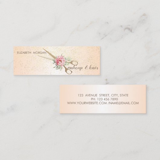 Modern elegant stijlvol, Confetti, schaar, Roos Mini Visitekaartje (Voorkant / Achterkant)
