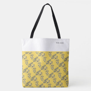 Modern Elegant Stijlvol Geel Muzieknoten Naam Tote Bag