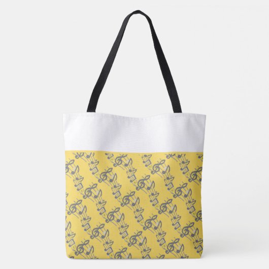 Modern Elegant Stijlvol Geel Muzieknoten Naam Tote Bag (Achterkant)
