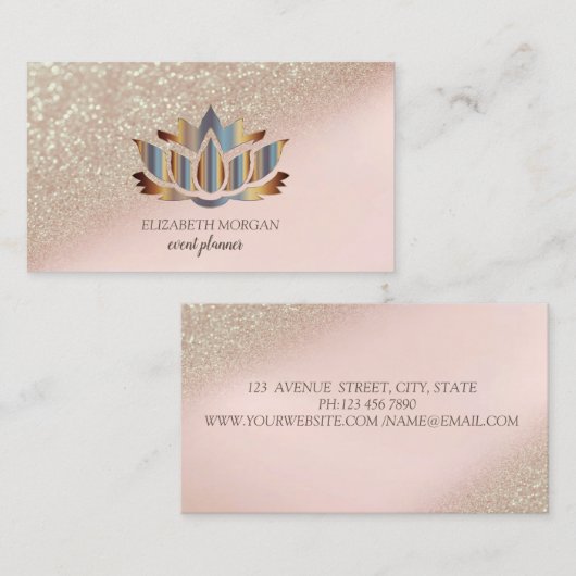 Modern elegant stijlvol Glitter Bokeh Gold Lotus Visitekaartje (Voorkant / Achterkant)