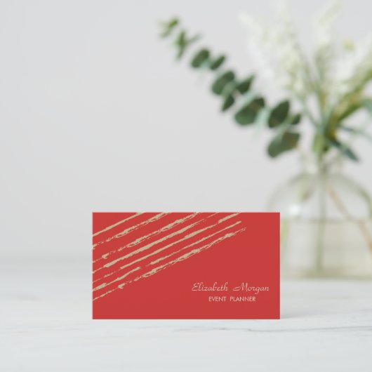 Modern elegant stijlvol, glitter Stripes, rood Visitekaartje (Staand voorkant)