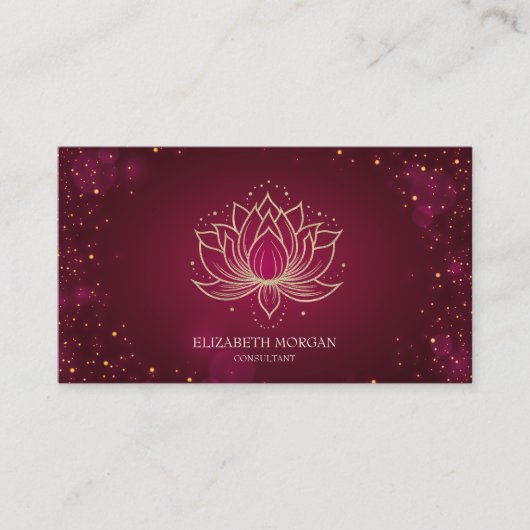 Modern Elegant Stijlvol Goud Lotus Rood Visitekaartje (Voorkant)