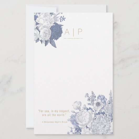 Modern Elegant Stijlvol Quote Bloemenblauw Briefpapier (Voorkant)