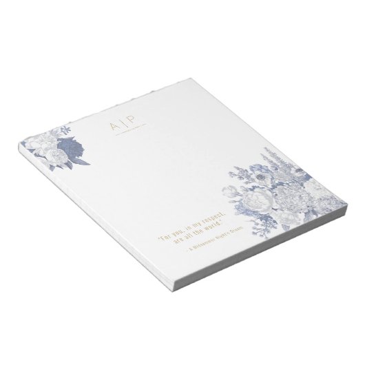 Modern Elegant Stijlvol Quote Bloemenblauw Notitieblok (Schuin)