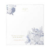 Modern Elegant Stijlvol Quote Bloemenblauw Notitieblok (Voorkant)