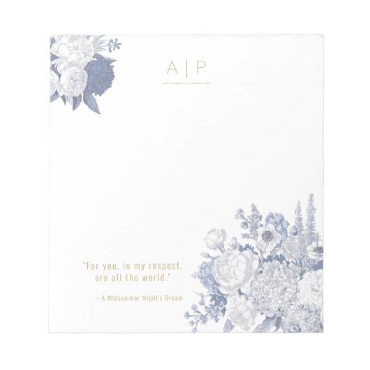 Modern Elegant Stijlvol Quote Bloemenblauw Notitieblok (Voorkant)