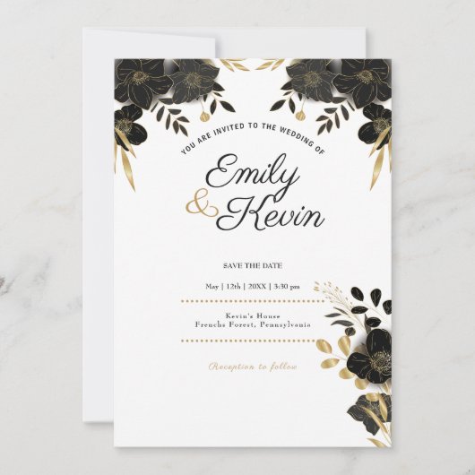 Modern, Elegant Stijlvol RSVP Zwart Bloemen Custom Kaart (Voorkant)