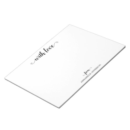 Modern elegant stijlvol script zwart met liefde notitieblok (Schuin)