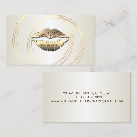 Modern elegant stijlvol, striped, Gold Circles, Li Visitekaartje (Voorkant / Achterkant)