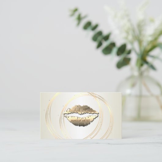 Modern elegant stijlvol, striped, Gold Circles, Li Visitekaartje (Staand voorkant)