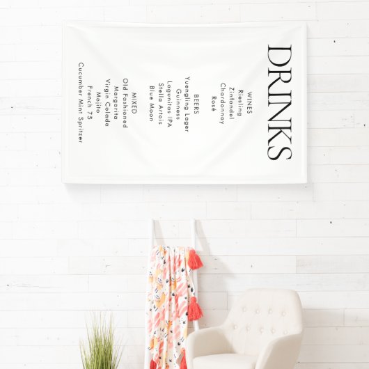 Modern Elegant Stof Wedding Bar Drinken Menu Spandoek (Insitu)