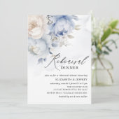 Modern Elegant Stoffig Blauw Bloemen Repetitie Din Kaart (Staand voorkant)