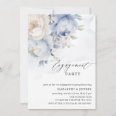 Modern Elegant Stoffig Blauw Bloemen Verlovingsfee Kaart (Voorkant)