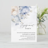 Modern Elegant Stoffig Blauw Bloemen Verlovingsfee Kaart (Staand voorkant)