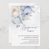 Modern Elegant Stoffig Blauw Bloemen Verlovingsfee Kaart (Voorkant / Achterkant)