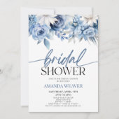 Modern Elegant Stoffig Blauw Bloemen Vrijgezellenf Kaart (Voorkant)