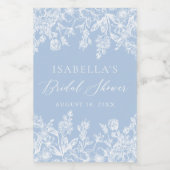 Modern Elegant Stoffig Blauw Bloemen Vrijgezellenf Wijn Etiket (Enkel label)