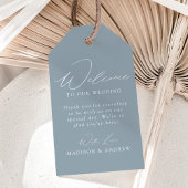 Modern Elegant Stoffig Blauw Bruiloft Welkom Cadeaulabel