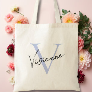 Modern Elegant Stoffig Blauw Gepersonaliseerd Mono Tote Bag