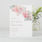 Modern Elegant Stoffig Roos Bloemen Huwelijk Kaart (Staand voorkant)