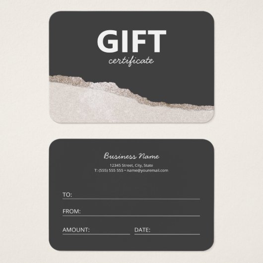 Modern Elegant Stone Grey Agate Cadeaucertificaat Visitekaartje (Voorkant /achterkant)