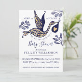 Modern Elegant Stork Baby Boy Shower Invitation Kaart (Staand voorkant)