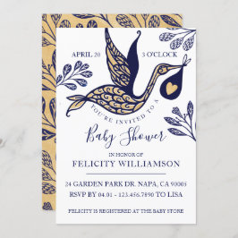 Modern Elegant Stork Baby Boy Shower Invitation Kaart