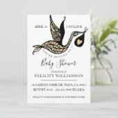 Modern Elegant  Stork Baby shower Invitation Kaart (Staand voorkant)