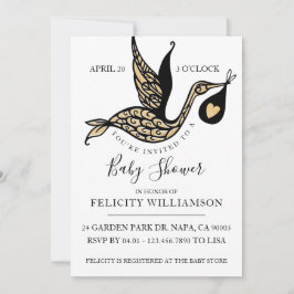 Modern Elegant  Stork Baby shower Invitation Kaart