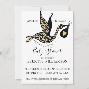Modern Elegant  Stork Baby shower Invitation Kaart