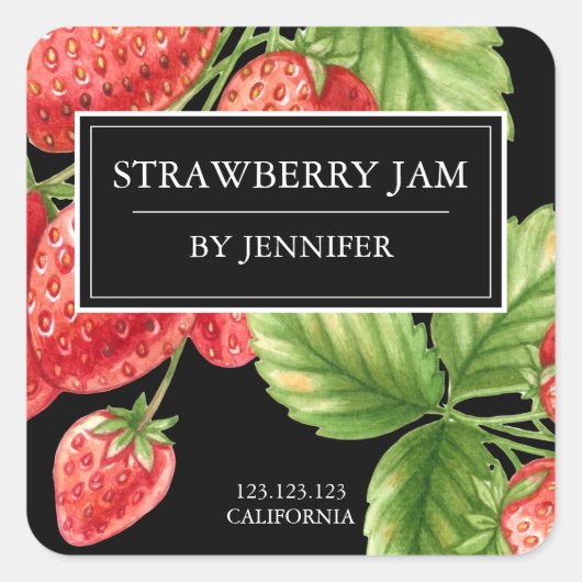 Modern Elegant Strawberry Jam Label (Voorkant)