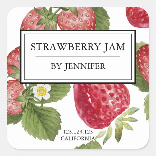 Modern Elegant Strawberry Jam Label (Voorkant)