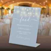 Modern Elegant String Lights Dusty Blue Food Menu Reclamebord Met Voetstuk