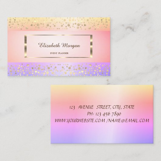 Modern Elegant, Stripe, Confetti, Lijst Visitekaartje (Voorkant / Achterkant)