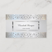 Modern Elegant, Stripe, Silver Confetti, Lijst Visitekaartje (Voorkant)