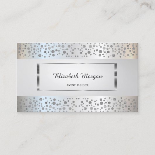 Modern Elegant, Stripe, Silver Confetti, Lijst Visitekaartje (Voorkant)