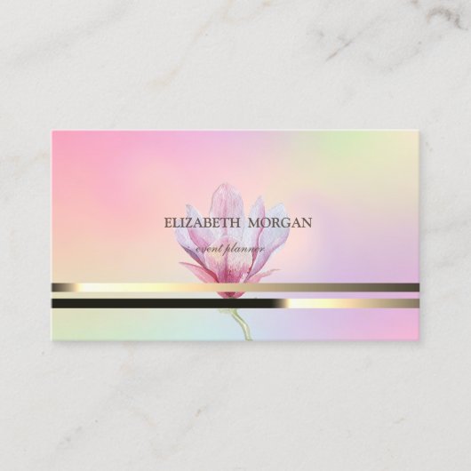 Modern elegant Striped Magnolia Holographic Visitekaartje (Voorkant)