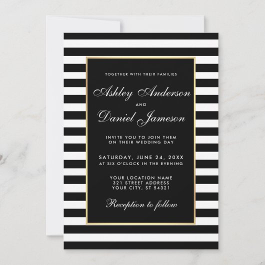 Modern Elegant Striped Wedding Invitation BW Kaart (Voorkant)