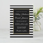 Modern Elegant Striped Wedding Invitation BW Kaart (Staand voorkant)