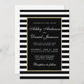Modern Elegant Striped Wedding Invitation BW Kaart (Voorkant / Achterkant)
