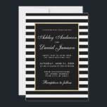 Modern Elegant Striped Wedding Invitation BW Kaart<br><div class="desc">Moderne elegante,  maar eenvoudige bruiloft zwarte en witte strepen met gouden Lijst Uitnodiging Kaart</div>