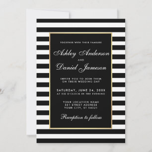 Modern Elegant Striped Wedding Invitation BW Kaart