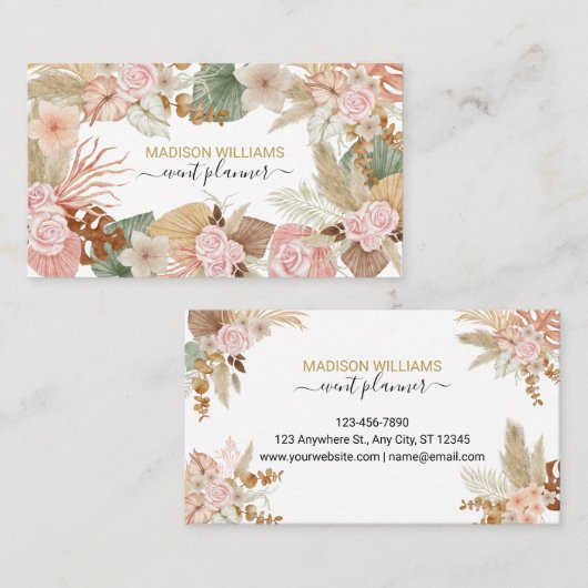 Modern Elegant Stylish Boho Botanical Floral Visitekaartje (Voorkant / Achterkant)