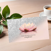 Modern Elegant Stylish Silver Glitter Bokeh Lotus Visitekaartje